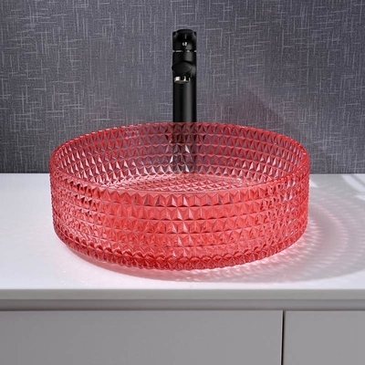 Kaca Kristal Wastafel Tangan Merah Kamar Mandi Wastafel Kamar Mandi