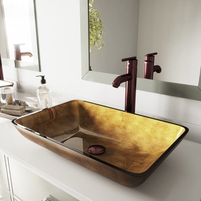 Wastafel Kaca Tempered Mudah Dibersihkan Russet Brown Table Top Wastafel Ukuran Standar