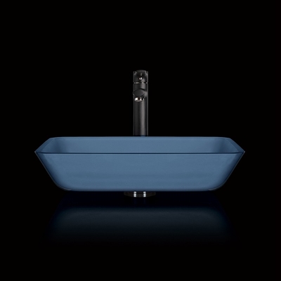 Wastafel Kaca Keras Buatan Tangan Matt Vessel Biru Muda Vanity Rectangular