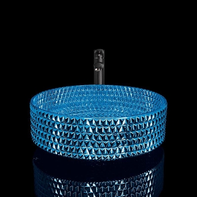 Wastafel Kaca Modern Biru Disadur, Wastafel Kapal Kaca Biru
