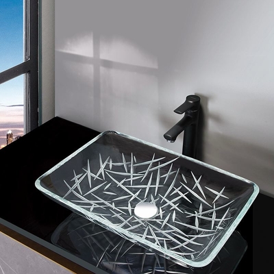 Ukiran CNC Kamar Mandi Wastafel Persegi Panjang Counter Top Tahan Gores Super Bening