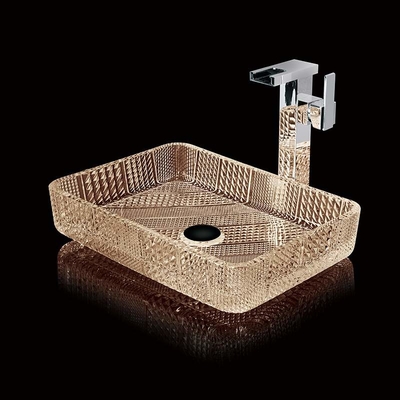 Deep Rectangular Vessel Sinks Kamar Mandi Crystal Light Tea Color