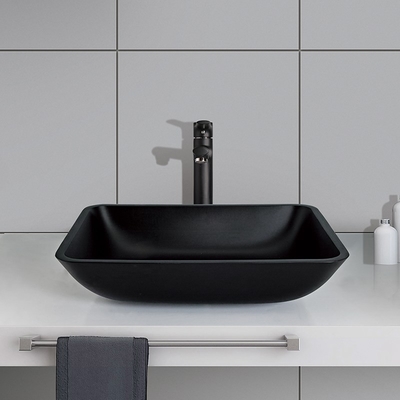 Wastafel Kamar Mandi Batu Kristal Buram, Wastafel Kapal Hitam Matte Persegi Panjang