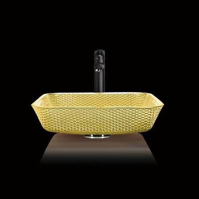 Chrome Countertop Vanity Sinks Square Glass Vessel Crystal Luxury Gold Color