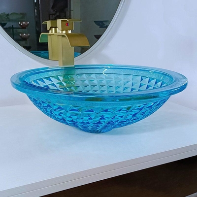 Wastafel Kamar Mandi Kapal Biru Artistik Kristal Laut Bentuk Bulat Vanity Sink