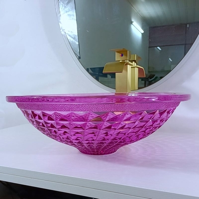 Kaca Kristal 12mm Ungu Kaca Wastafel Mangkuk Untuk Kamar Kecil Tinggi 140mm Modern