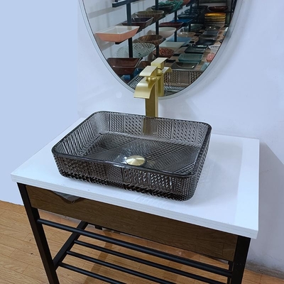 Kaca Kaca Persegi Panjang Wastafel Kamar Mandi Hitam Dalam Kristal Transparan