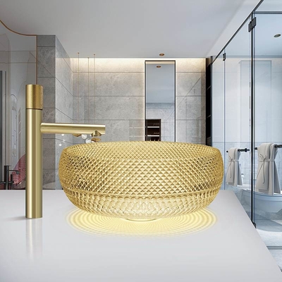 Italy Design Crystal Glass Vessel Basins Wastafel Kamar Mandi Warna Kuning