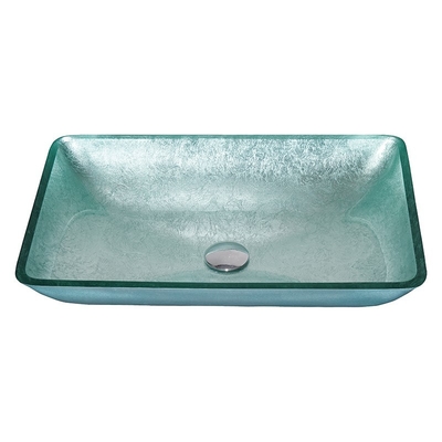 Silver Tempered Bath Wastafel Kaca Mangkuk Persegi Panjang Atas Meja Solid