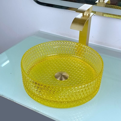 Wastafel Kaca Kristal Kuning Bentuk Silinder Countertop Vessel Sink