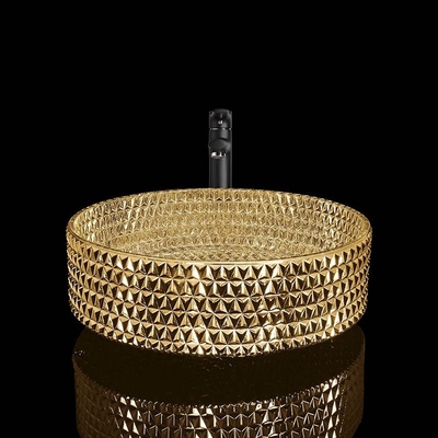 24K Gold Crystal Glass Wastafel Disadur Lapisan Mudah Dibersihkan