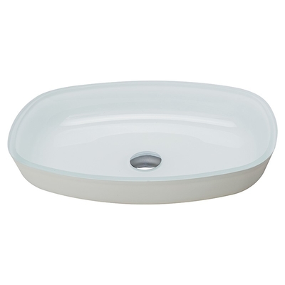 Wastafel Kamar Mandi Tempered Putih Mengkilap Tinggi Bentuk Melon Countertop Basin Wastafel