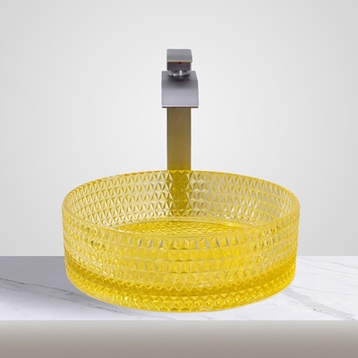 Modern Cylinder Glass Washing Basin Kabinet Kamar Mandi Tenggelam Warna Kuning Transparan