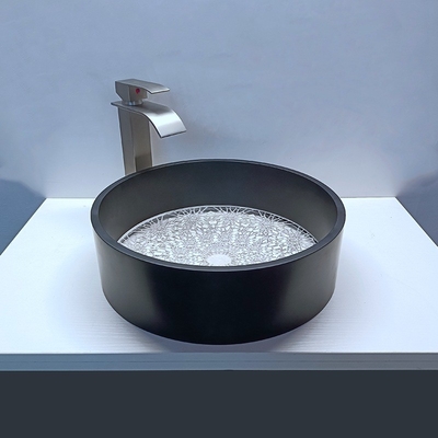 400*400*120mm Black Edge Glass Wash Basin Dengan Saluran Ukuran 1,77 Inch