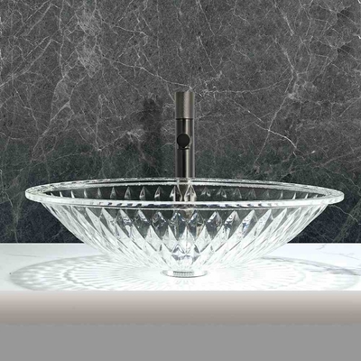 One Hole Glass Vessel Basins No Overflow Pop Up Drain Glass Bowl