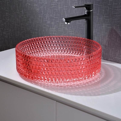 Kaca Kristal Wastafel Tangan Merah Kamar Mandi Wastafel Kamar Mandi