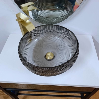 Wastafel Kaca Unik Kamar Mandi Abu-abu Abu-abu Kristal Vanity Countertop Round