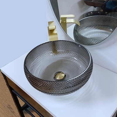 Wastafel Kaca Unik Kamar Mandi Abu-abu Abu-abu Kristal Vanity Countertop Round