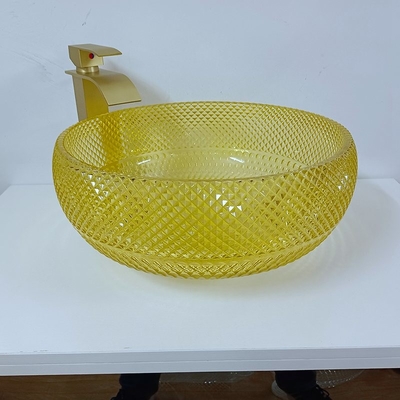 17.7 Inch Kuning Kamar Mandi Sink Bowl Style 180mm 12mm Round Crystal