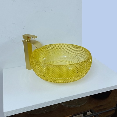 17.7 Inch Kuning Kamar Mandi Sink Bowl Style 180mm 12mm Round Crystal