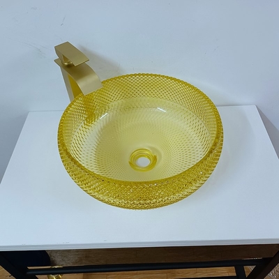 17.7 Inch Kuning Kamar Mandi Sink Bowl Style 180mm 12mm Round Crystal