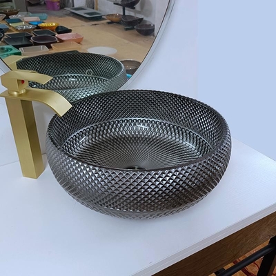180mm Desain Italia Perak Wastafel Kamar Mandi Mangkuk Meja Bulat Biru Meja Counter Wastafel