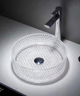 12mm Meja Wastafel Tangan Atas 15.5 Inch Kristal Transparan Putaran Kamar Mandi Wastafel Baskom Mangkuk