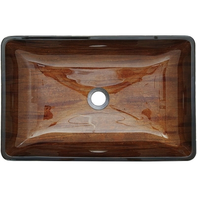 22 Inch Dark Brown Wastafel Kamar Mandi 12mm Kaca Tempered Persegi Panjang Dengan Faucet Kapal Ramping