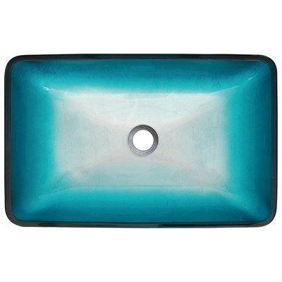 Kaca Tempered Blue Rectangle Vessel Sink 560 * 360 * 110mm Dengan Faucet