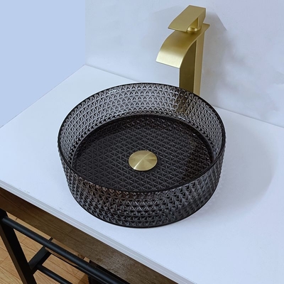 Wastafel Kapal Kaca Modern, Wastafel Kamar Mandi Bening Transparan, Kristal Berlian Bening