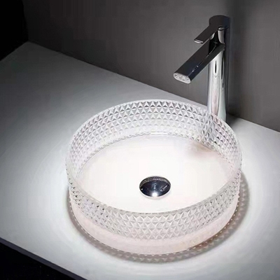 Wadah Kaca Bening Wastafel Kristal Diamond Table Top Round Wastafel 395 * 395 * 120mm