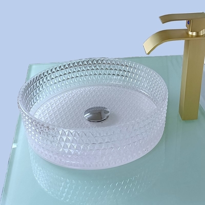 Wadah Kaca Bening Wastafel Kristal Diamond Table Top Round Wastafel 395 * 395 * 120mm