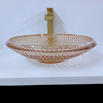 Bulat Wastafel Mangkuk Kaca Kristal Warna Amber Kamar Mandi L450 * W450 * H120mm