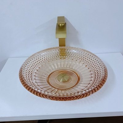 Bulat Wastafel Mangkuk Kaca Kristal Warna Amber Kamar Mandi L450 * W450 * H120mm