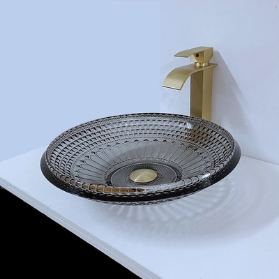 Wastafel Dangkal Transparan Modern Putaran 19mm Black Bowl Wastafel Kamar Mandi