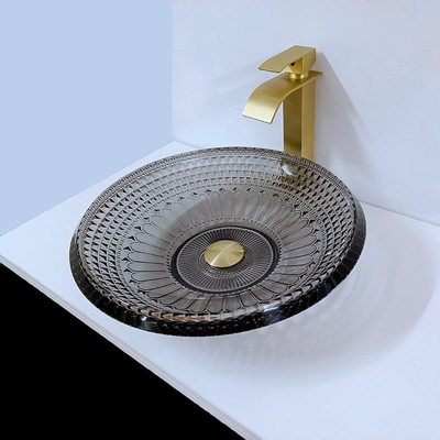 Wastafel Dangkal Transparan Modern Putaran 19mm Black Bowl Wastafel Kamar Mandi