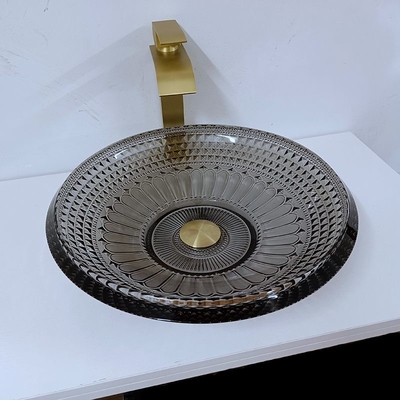 Wastafel Dangkal Transparan Modern Putaran 19mm Black Bowl Wastafel Kamar Mandi