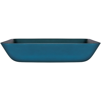 Mangkuk Kaca Biru yang Diperkuat Wastafel Persegi Panjang Biru Di Atas Konter Panjang 460mm