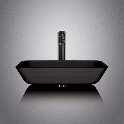 Wastafel Kaca Tempered Asam Matt Abu-abu Gelap 20 inci Hitam Counter Top Basin Persegi Panjang