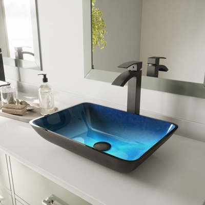 Wastafel Wastafel Kamar Mandi Persegi Panjang Turquoise Wastafel Top Mount