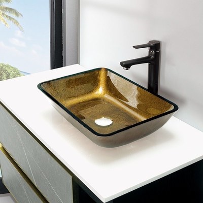 Kamar Mandi Wastafel Buatan Tangan Persegi Panjang Tembaga Emas Top Mount Vessel Sink