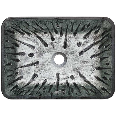 Wastafel Kapal Persegi Panjang Abu-abu Panas Meleleh Gambar Tangan Kaca Tempered Vanity Sink