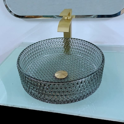 Meja Modern Kaca Wastafel Meja Hitam Top 120mm Tinggi Artistik