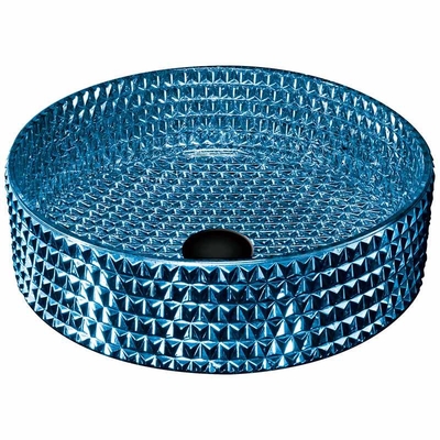 Wastafel Kaca Modern Biru Disadur, Wastafel Kapal Kaca Biru