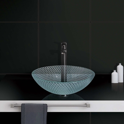 Super Clear Glass Vanity Sinks Mangkuk Kamar Mandi Ukiran CNC Transparan
