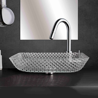 12mm Tebal Kaca Persegi Wastafel Mangkuk Lavatory Hotel Kaca Tempered Super Bening