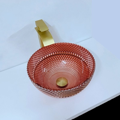Shinning Glass Rose Gold Vessel Sink Square Di Atas Counter Dilapisi Listrik