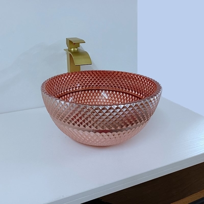 Shinning Glass Rose Gold Vessel Sink Square Di Atas Counter Dilapisi Listrik