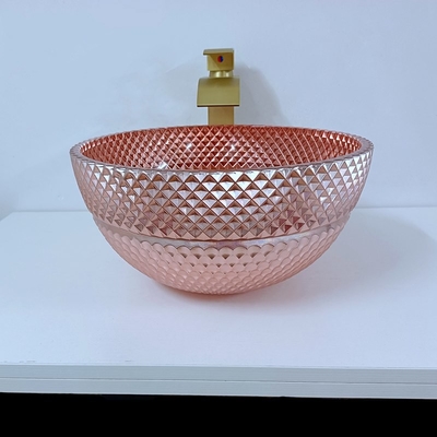 Shinning Glass Rose Gold Vessel Sink Square Di Atas Counter Dilapisi Listrik