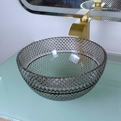 Toilet Round Black Vessel Sink Kaca Kamar Mandi Kristal Transparan